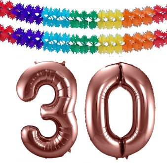 Folat Verjaardag Leeftijd folieballon - 30 jaar - ros? goud - 86 cm - incl 2x slingers