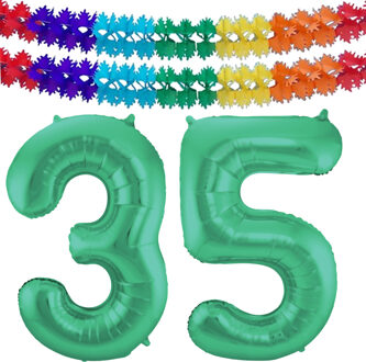 Folat Verjaardag Leeftijd folieballon - 35 jaar - groen - 86 cm - incl 2x slingers