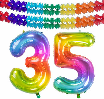 Folat Verjaardag Leeftijd folieballon - 35 jaar - multi kleuren - 86 cm - incl 2x slingers