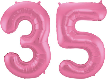 Folat Verjaardag Leeftijd folieballon - 35 jaar - roze - 86 cm - cijferballon groot