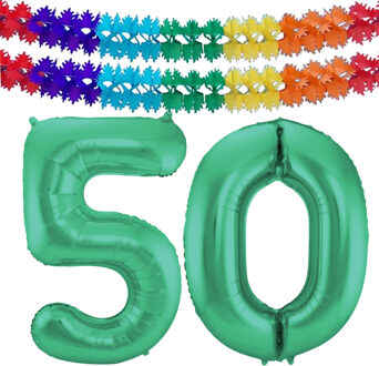 Folat Verjaardag Leeftijd folieballon - 50 jaar - groen - 86 cm - incl 2x slingers