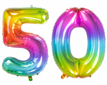 Folat Verjaardag Leeftijd folieballon - 50 jaar - multi kleuren - 86 cm - cijferballon groot