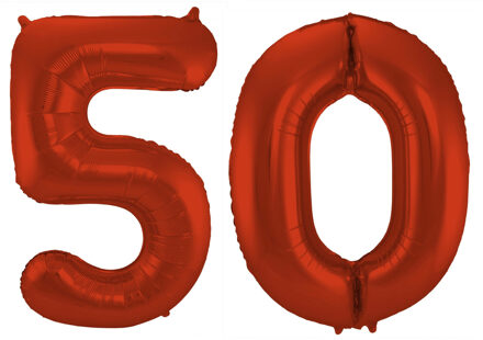 Folat Verjaardag Leeftijd folieballon - 50 jaar - rood - 86 cm - cijferballon groot