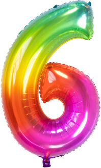 Folat Verjaardag Leeftijd folieballon - 6 jaar - multi kleur - 86 cm - cijferballon groot