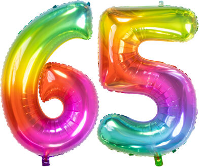 Folat Verjaardag Leeftijd folieballon - 65 jaar - multi kleuren - 86 cm - cijferballon groot