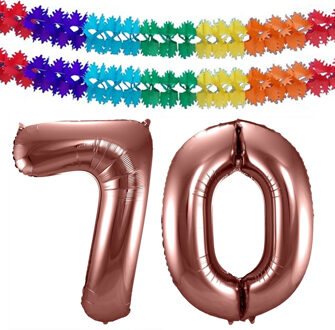 Folat Verjaardag Leeftijd folieballon - 70 jaar - ros? goud - 86 cm - incl 2x slingers