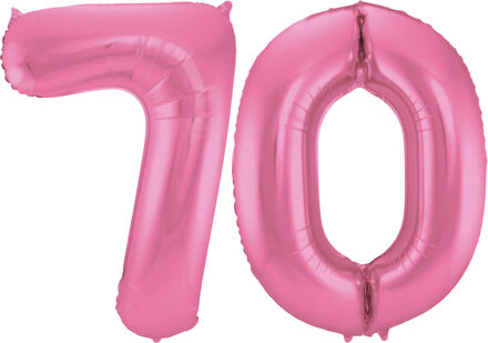 Folat Verjaardag Leeftijd folieballon - 70 jaar - roze - 86 cm - cijferballon groot
