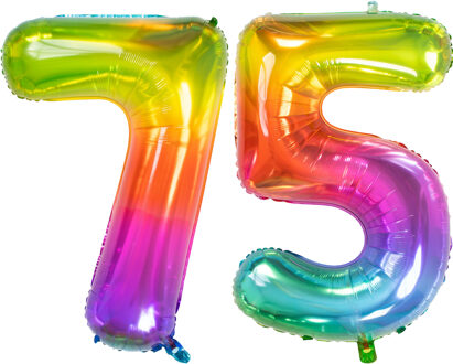 Folat Verjaardag Leeftijd folieballon - 75 jaar - multi kleuren - 86 cm - cijferballon groot