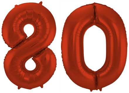 Folat Verjaardag Leeftijd folieballon - 80 jaar - rood - 86 cm - cijferballon groot