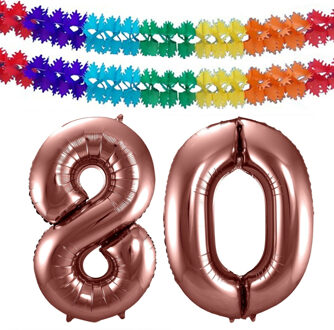 Folat Verjaardag Leeftijd folieballon - 80 jaar - ros? goud - 86 cm - incl 2x slingers