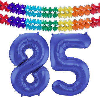 Folat Verjaardag Leeftijd folieballon - 85 jaar - blauw - 86 cm - incl 2x slingers