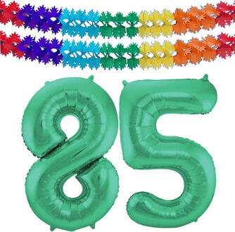 Folat Verjaardag Leeftijd folieballon - 85 jaar - groen - 86 cm - incl 2x slingers