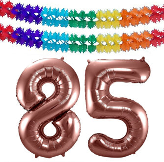 Folat Verjaardag Leeftijd folieballon - 85 jaar - ros? goud - 86 cm - incl 2x slingers