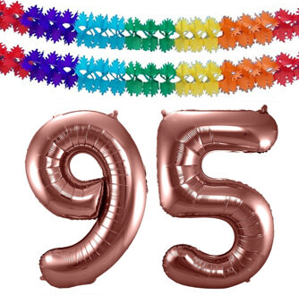 Folat Verjaardag Leeftijd folieballon - 95 jaar - ros? goud - 86 cm - incl 2x slingers