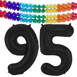 Folat Verjaardag Leeftijd folieballon - 95 jaar - zwart - 86 cm - incl 2x slingers
