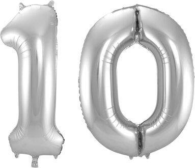 Folat Verjaardag Leeftijd folieballonnen - 10 jaar - zilver - 86 cm - cijferballon groot