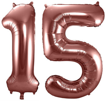 Folat Verjaardag Leeftijd folieballonnen - 15 jaar - rose goud - 86 cm - cijferballon groot