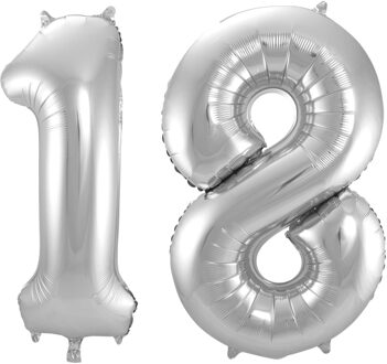Folat Verjaardag Leeftijd folieballonnen - 18 jaar - zilver - 86 cm - cijferballon groot