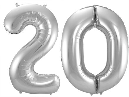 Folat Verjaardag Leeftijd folieballonnen - 20 jaar - zilver - 86 cm - cijferballon groot