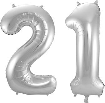 Folat Verjaardag Leeftijd folieballonnen - 21 jaar - zilver - 86 cm - cijferballon groot