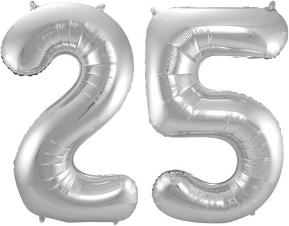 Folat Verjaardag Leeftijd folieballonnen - 25 jaar - zilver - 86 cm - cijferballon groot