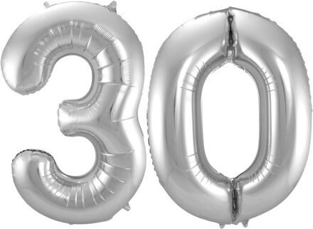 Folat Verjaardag Leeftijd folieballonnen - 30 jaar - zilver - 86 cm - cijferballon groot