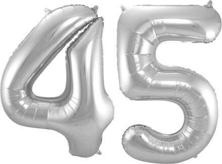 Folat Verjaardag Leeftijd folieballonnen - 45 jaar - zilver - 86 cm - cijferballon groot