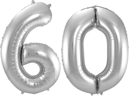 Folat Verjaardag Leeftijd folieballonnen - 60 jaar - zilver - 86 cm - cijferballon groot
