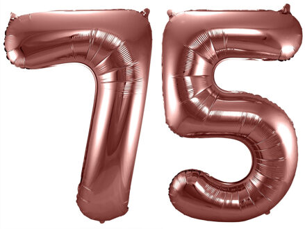 Folat Verjaardag Leeftijd folieballonnen - 75 jaar - rose goud - 86 cm - cijferballon groot