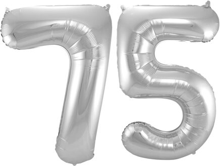 Folat Verjaardag Leeftijd folieballonnen - 75 jaar - zilver - 86 cm - cijferballon groot