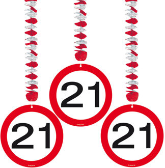 Folat Verjaardag versiering rotorspiralen - 21 jaar - 9x - plafond - verkeersborden / leeftijd decoratie