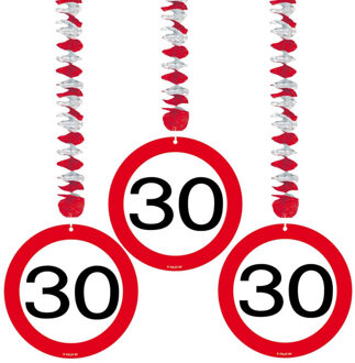 Folat Verjaardag versiering rotorspiralen - 30 jaar - 3x - plafond - verkeersborden / leeftijd decoratie Multi