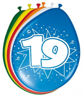 Folat Verjaardagfeest leeftijd ballonnen - 19 jaar - 16x stuks - multi - 30 cm