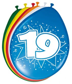 Folat Verjaardagfeest leeftijd ballonnen - 19 jaar - 8x stuks - multi - 30 cm