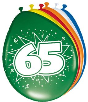 Folat Verjaardagfeest leeftijd ballonnen - 65 jaar - 8x stuks - multi - 30 cm