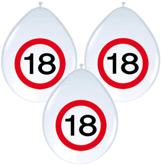 Folat Verkeersbord ballonnen - 18 jaar - 8 stuks - wit - stopbord