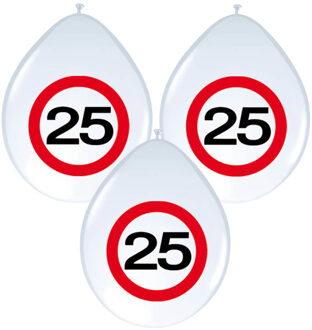 Folat Verkeersbord Ballonnen - leeftijd 25 jaar - 8x stuks - 30 cm - verjaardag