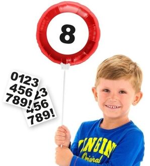 Folat Verkeersbord folieballon met cijfer stickers 23 cm - Ballonnen Multikleur