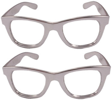 Folat Verkleed bril - 2x stuks - metallic zilver - kunststof - partybril - feestbril - verkleedaccessoires