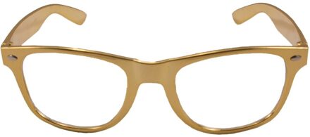 Folat Verkleed bril - metallic goud - kunststof - verkleedaccessoires feestbril Goudkleurig