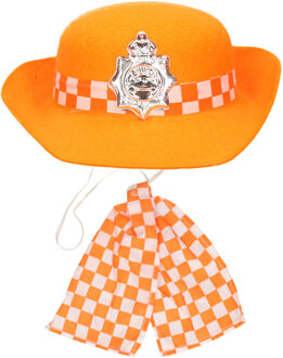 Folat - verkleed setje - Oranje - Engelse politie pet/geblokte das - volwassenen