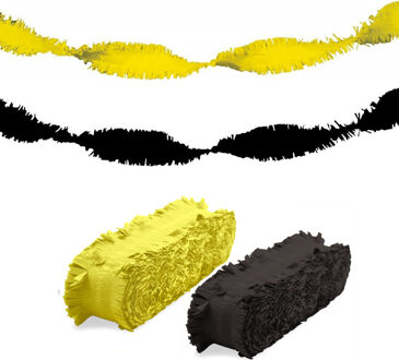 Folat versiering feest slingers - combi set - geel en zwart - 24 meter - crepe papier