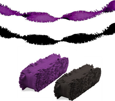 Folat versiering feest slingers - combi set - paars en zwart - 24 meter - crepe papier