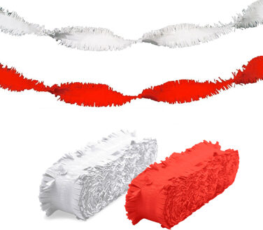 Folat versiering feest slingers - combi set - rood en wit - 24 meter - crepe papier