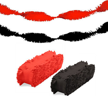 Folat versiering feest slingers - combi set - rood en zwart - 24 meter - crepe papier