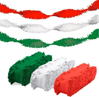 Folat versiering feest slingers - combi set - rood - groen - wit - 24 meter - crepe papier