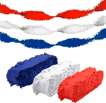Folat versiering feest slingers - combi set - rood - wit - blauw - 24 meter - crepe papier