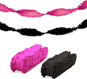 Folat versiering feest slingers - combi set - roze en zwart - 24 meter - crepe papier
