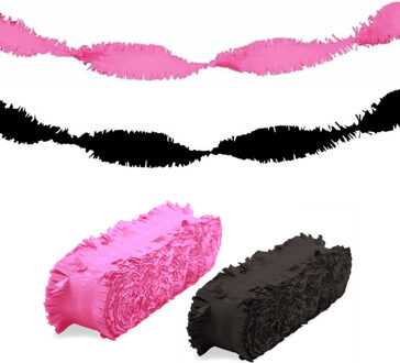 Folat versiering feest slingers - combi set - roze en zwart - 24 meter - crepe papier
