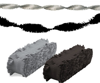 Folat versiering feest slingers - combi set - zilver en zwart - 24 meter - crepe papier